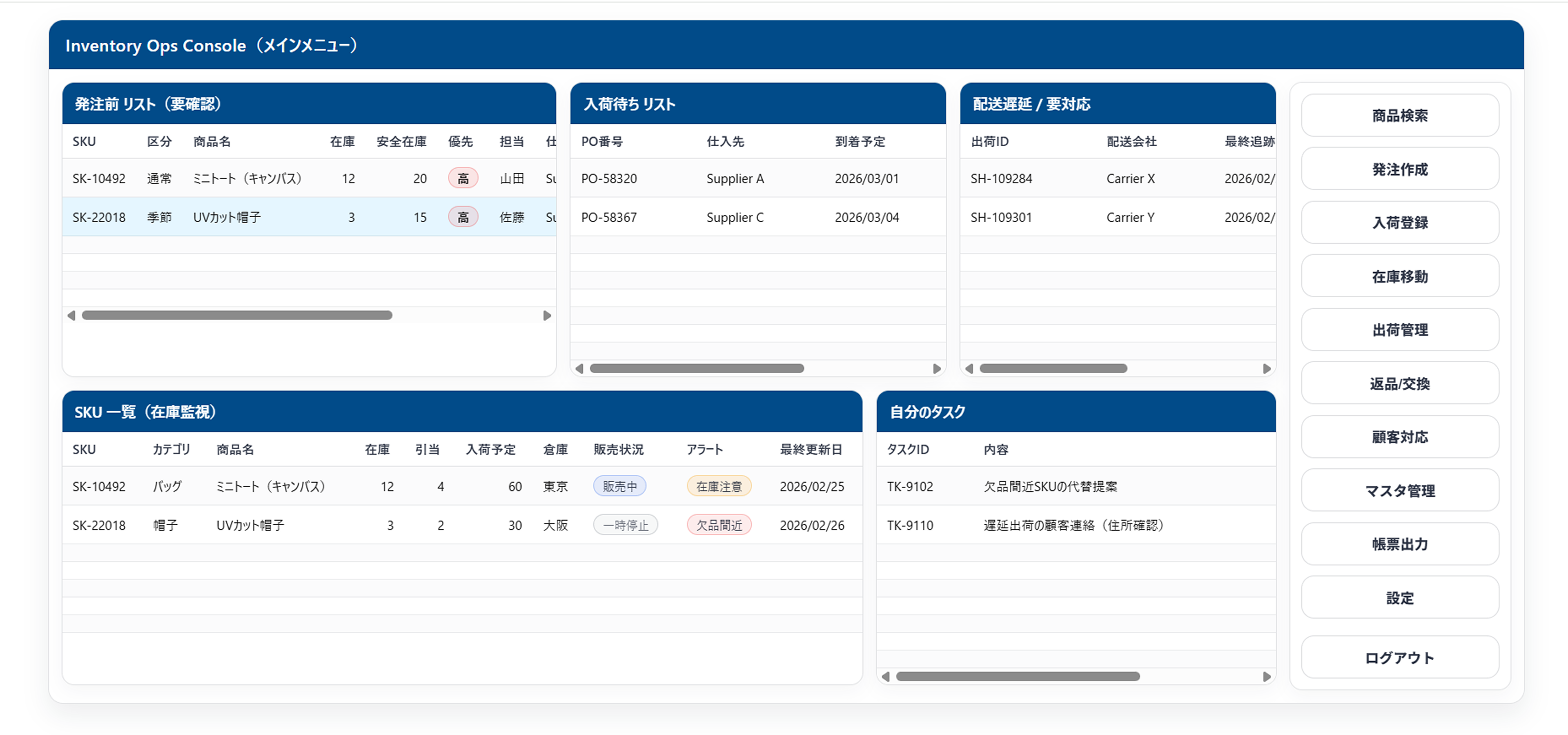 物流管理システムのUIUX設計のダッシュボード画像